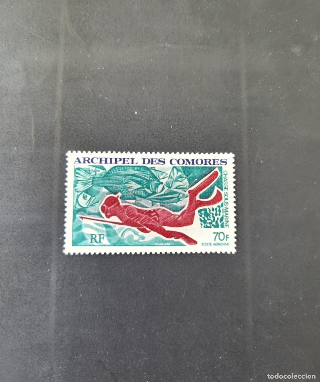 Sellos: Comoras 1972 Mi. 141 correo a&eacute;reo pesca submarina buzo