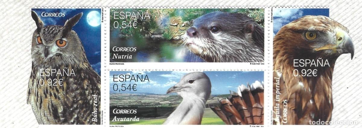 Sellos: ESPA&Ntilde;A - 2014 - BLOQUE ESPECIAL DE ANIMALES - B&Uacute;HU REAL, NUTRIA, AVUTARDA, AGUILA IMPERIAL - MNH