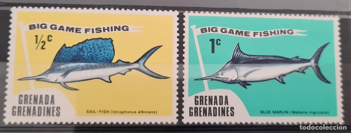 Sellos: Serie de sellos nuevos de Granada y las Granadinas 1975. Pesca de altura: peces