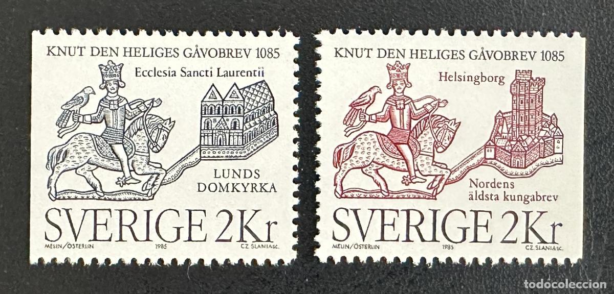 Sellos: Suecia 1985 Mi. 1334-1335 emisi&oacute;n conjunta Knut el Santo Lund Helsingborg