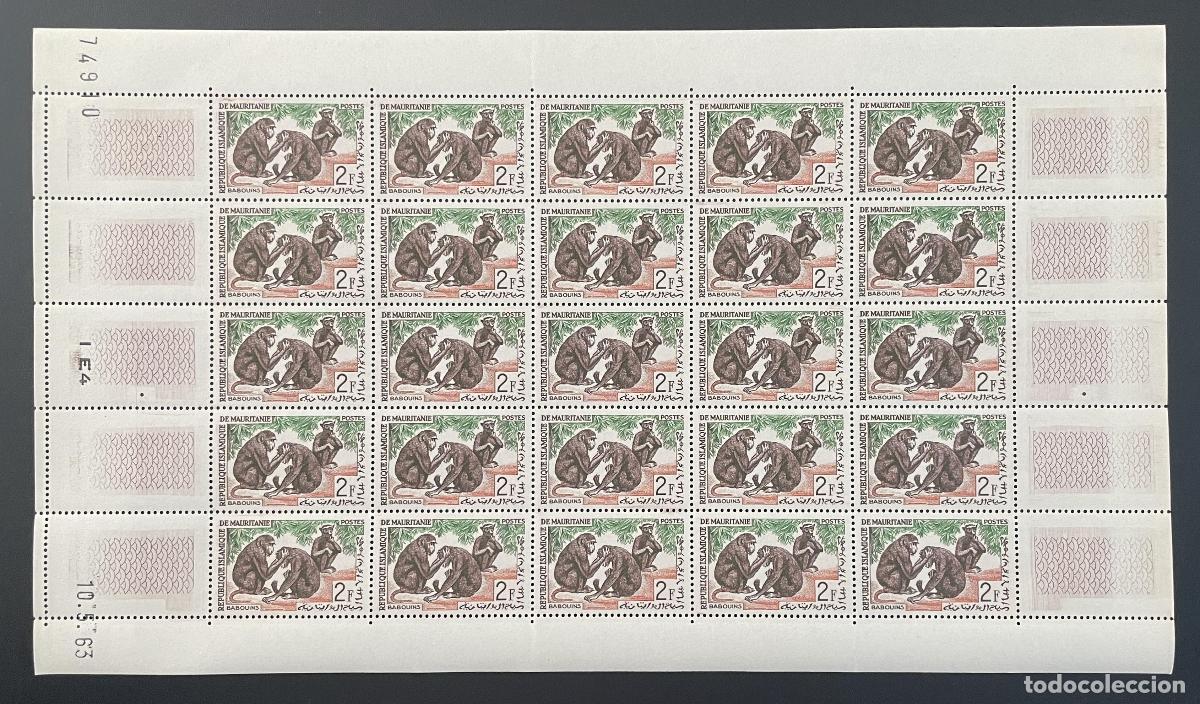 Sellos: Mauritania 1963 YT 168 tabl&oacute;n babuinos simios primates fauna animales