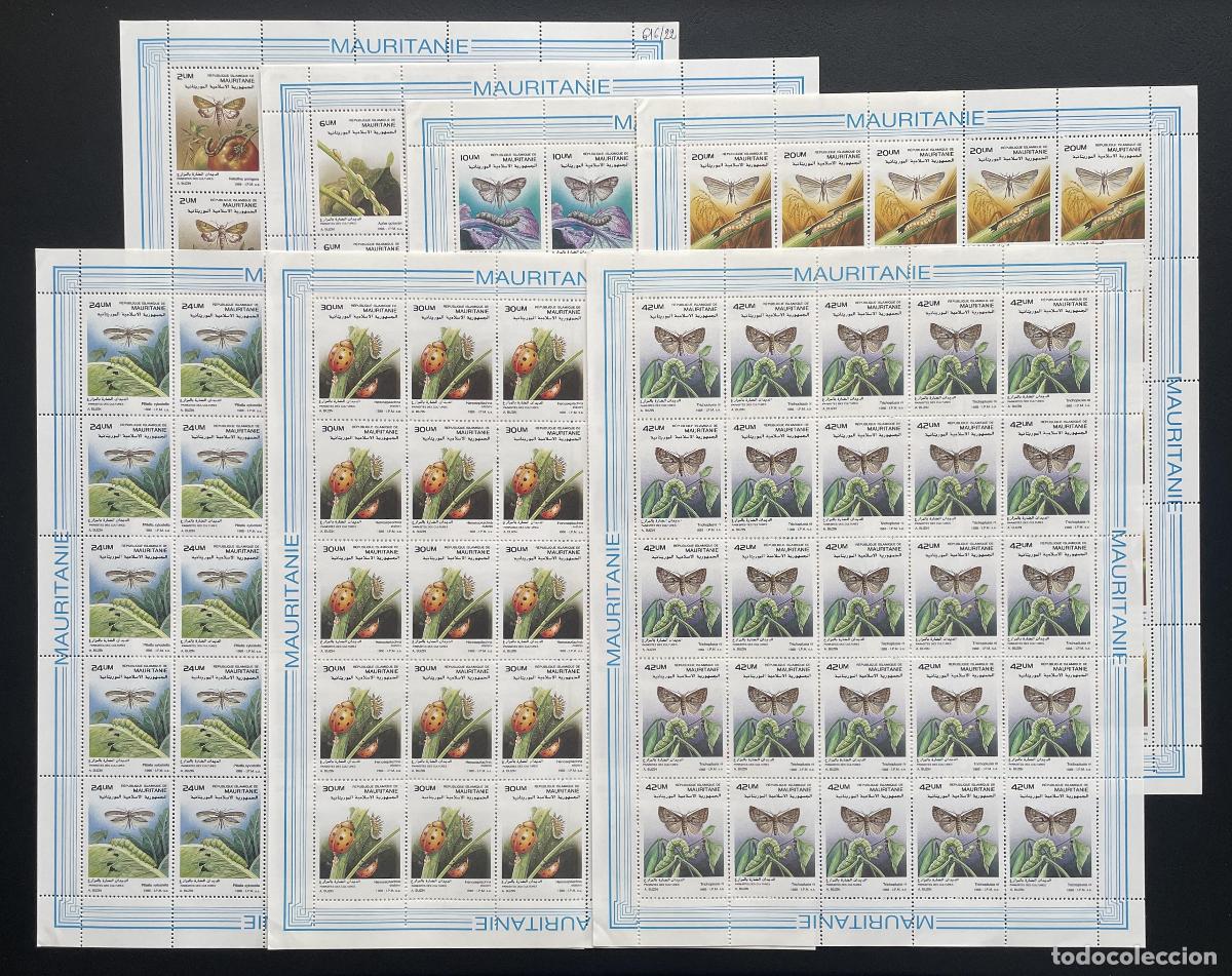 Sellos: Mauritania 1989 YT 614-620 bloque insectos mariposas mariquitas