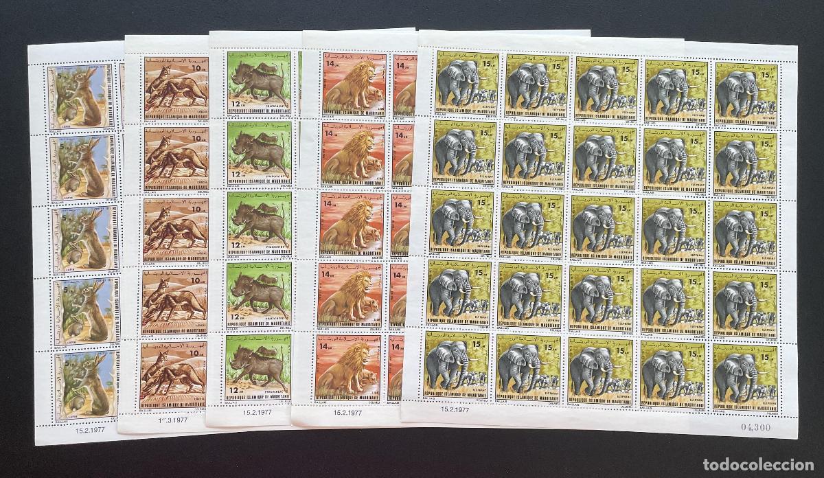 Sellos: Mauritania 1977 YT 358-362 fauna conejo chacal le&oacute;n elefante
