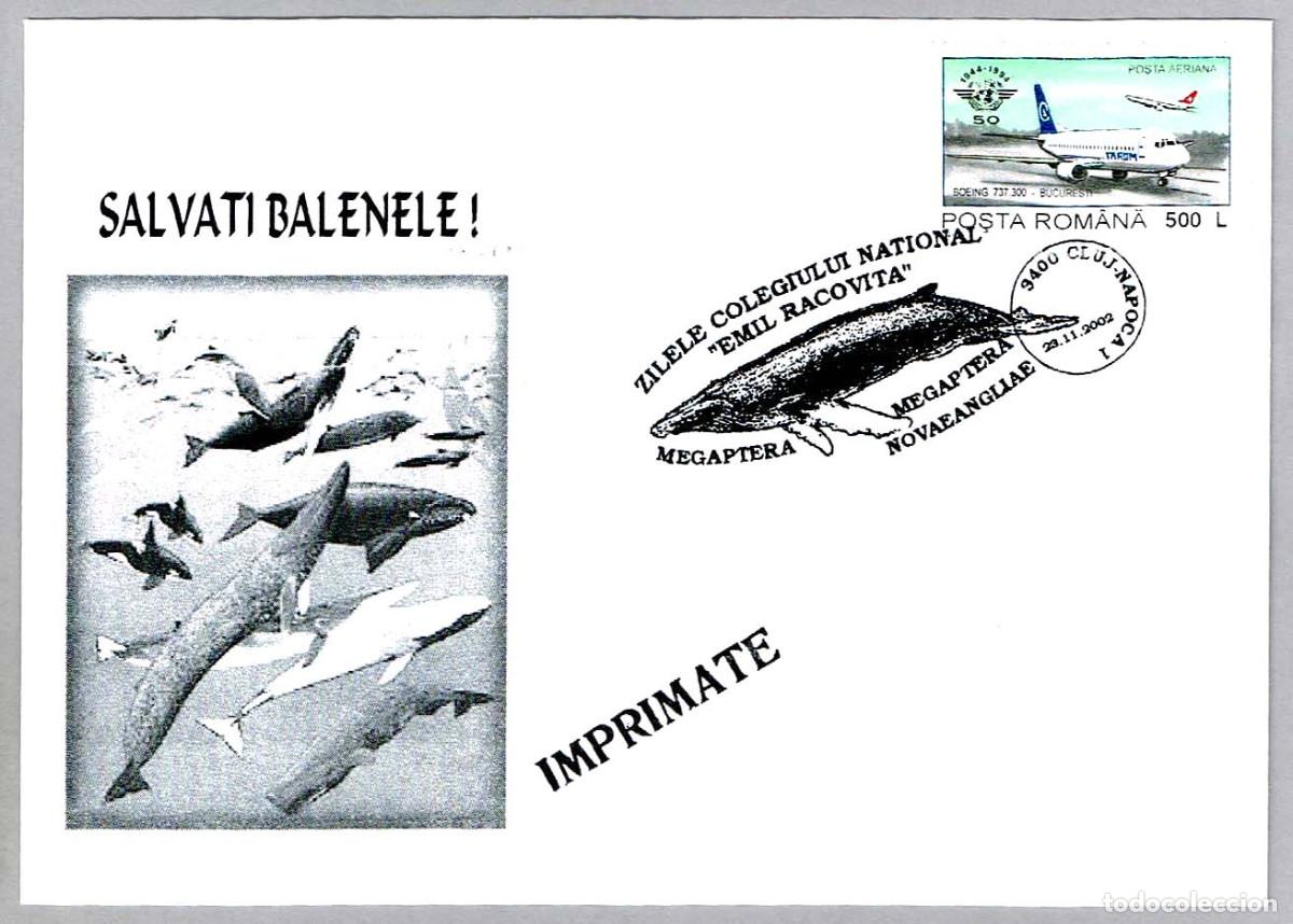Sellos: Matasellos FAUNA - BALLENA JOROBADA - MEGAPTERA NOVAEANGLIAE. Cluj Napoca, Rumania, 2002
