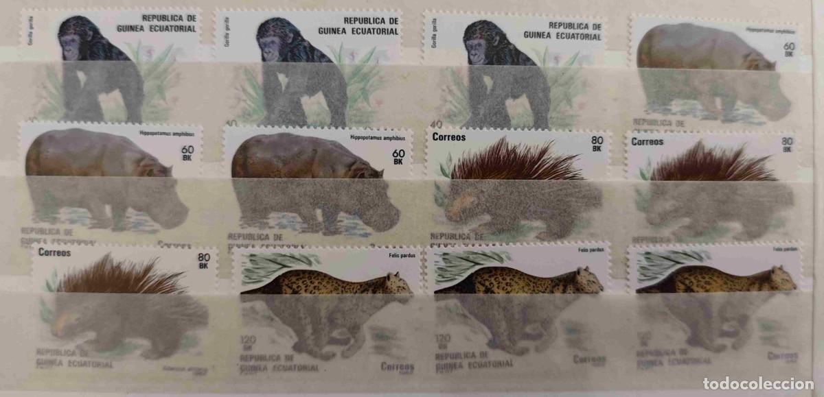Sellos: GUINEA ECUATORIAL - FAUNA 1982 - SERIE COMPLETA POR TRIPLICADO