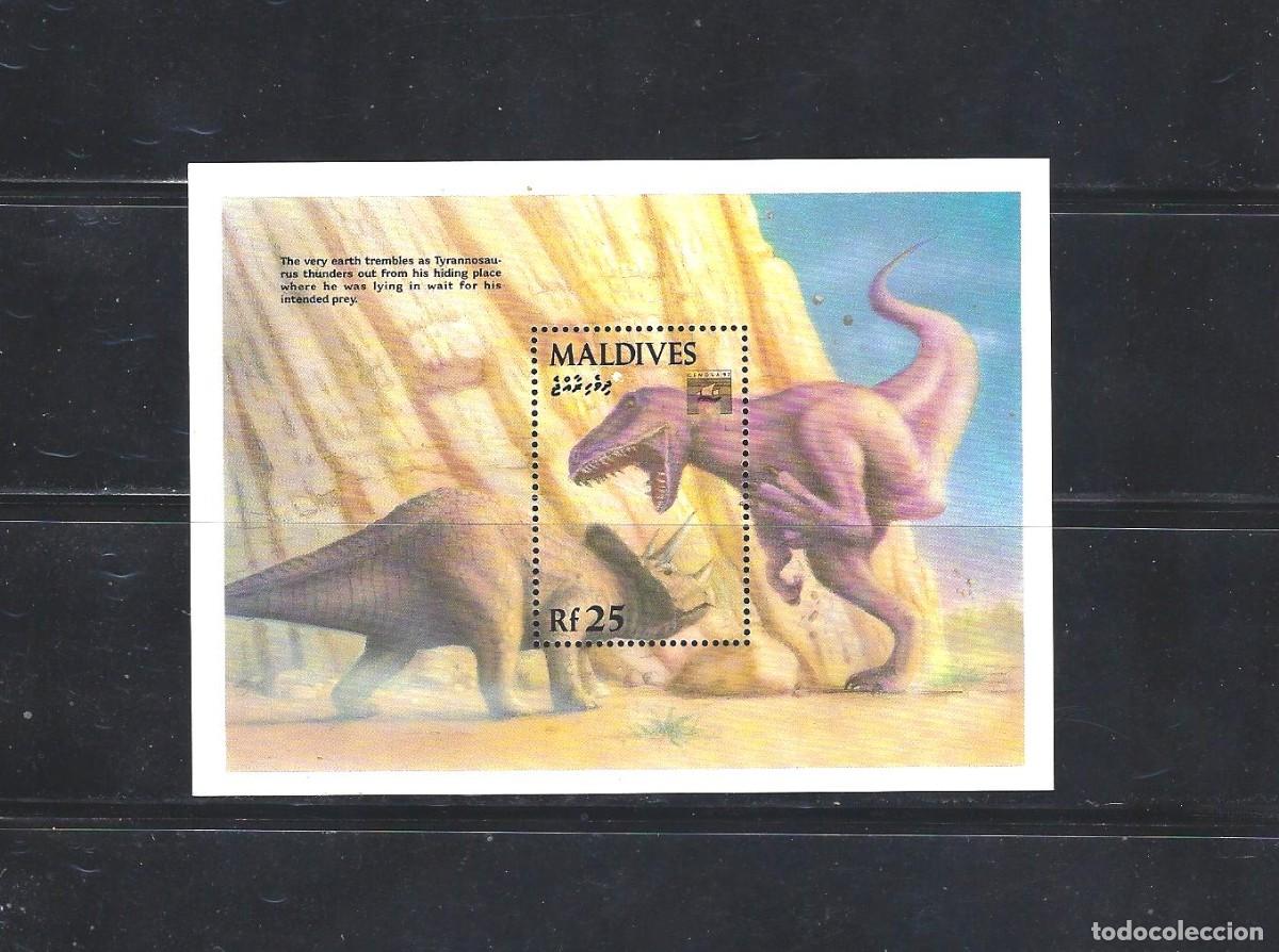 Sellos: SELLOS TEMA DINOSAURIOS MALDIVAS 1992 HB 263 DINOSAURIO HOJA BLOQUE