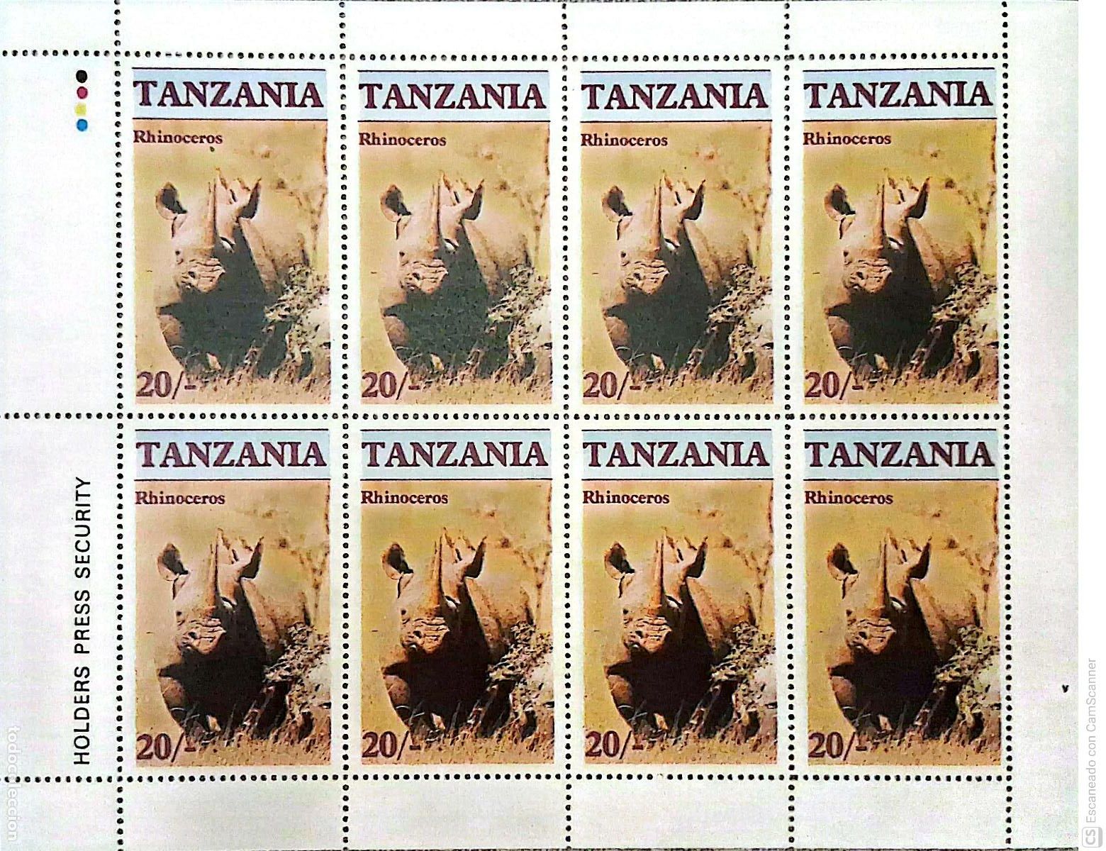 Sellos: Tanzania. 287 Fauna. Animales en peligro de extinci&oacute;n: Rinoceronte, en MH. 1986. Sellos nuevos y n