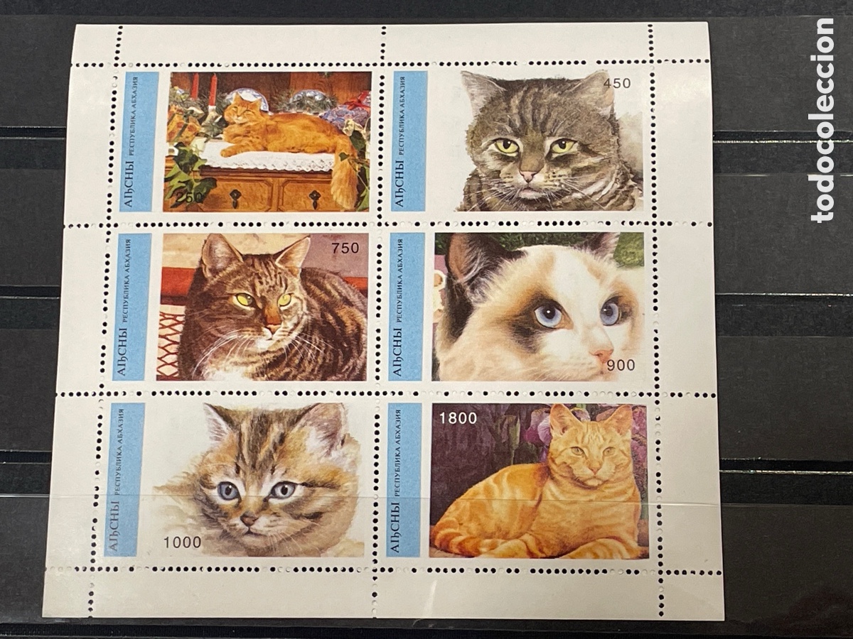 Sellos: Hojita de Abjasia tem&aacute;tica gatos, la de las fotos