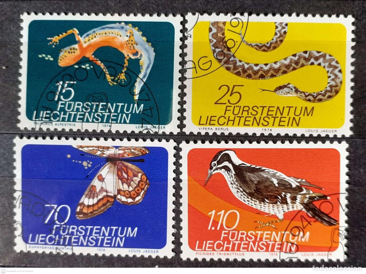 Sellos: LIECHTENSTEIN n&deg; 552/555&deg; Fauna. Serie completa