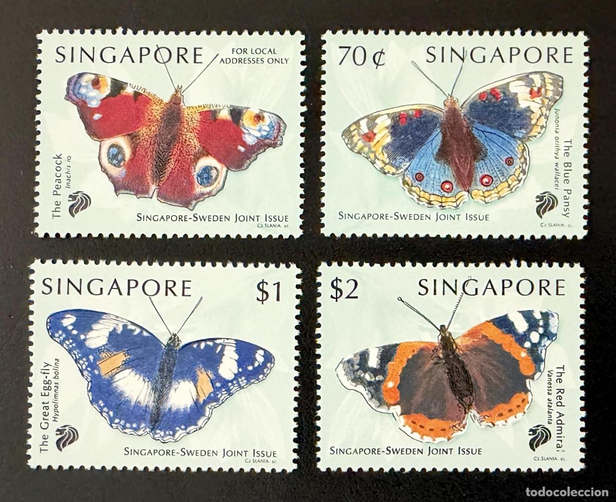 Sellos: Singapur 1999 Mi. 954-957 emisi&oacute;n conjunta Suecia mariposas fauna