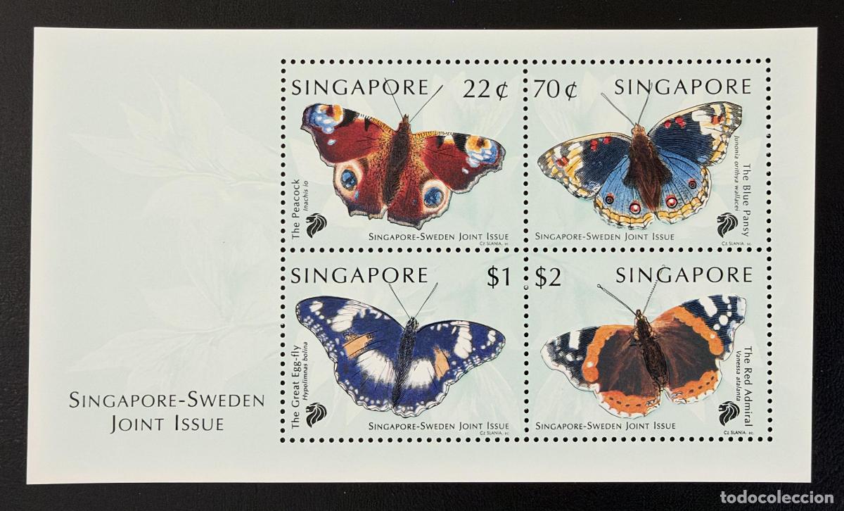 Sellos: Singapur 1999 Mi. Bl. 68 emisi&oacute;n conjunta Suecia mariposas bloque