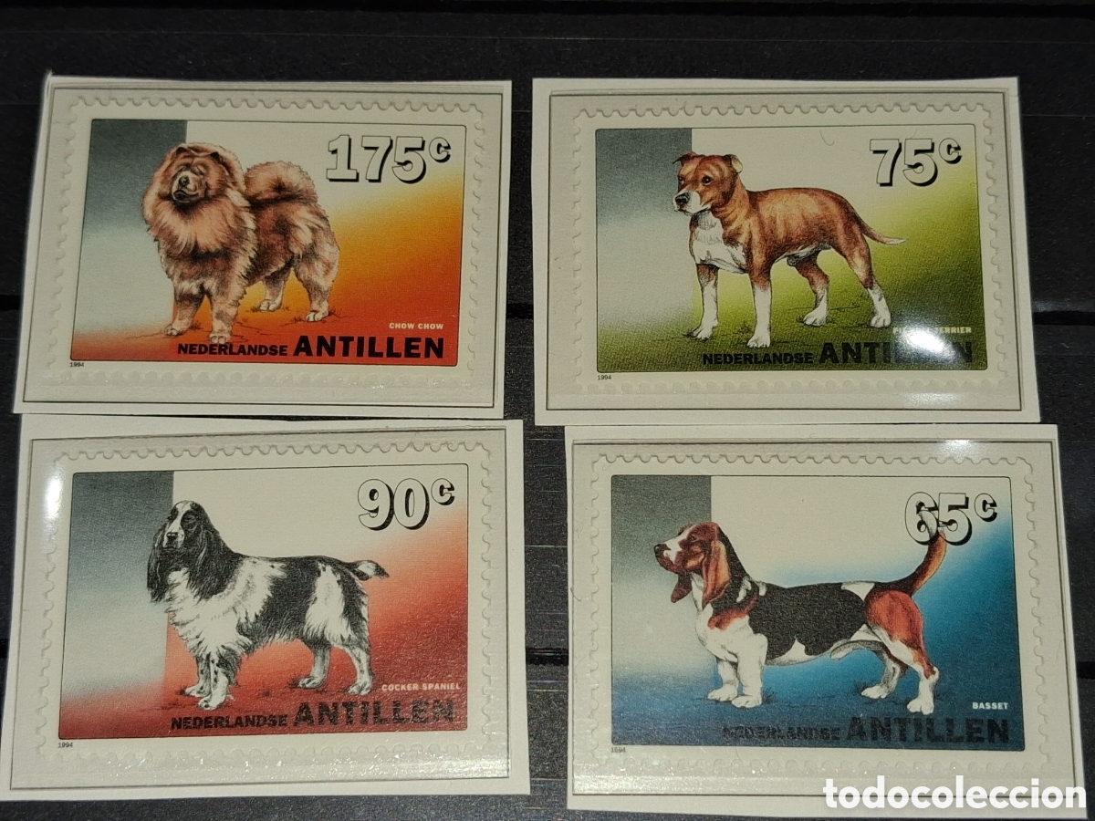 Sellos: Sello Antillas Holandesas nuevo 1993. Perros caza. Animales domestico. Fauna. Mam&iacute;feros. Pit Bull.