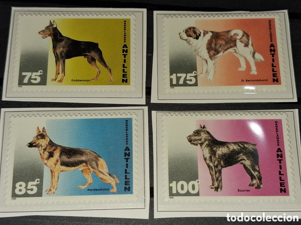 Sellos: Sello Antillas Holandesas nuevo 1995. Perros. Animales dom&eacute;sticos. Mam&iacute;feros. Pastor alem&aacute;n. Fauna.
