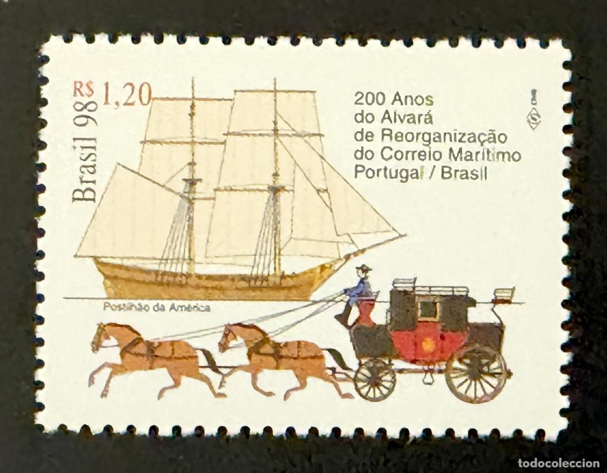 Sellos: Brasil 1998 Mi. 2904 emisi&oacute;n conjunta correo mar&iacute;timo velero diligencia