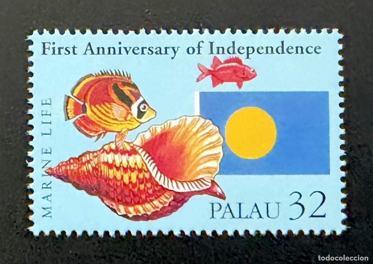 Sellos: Palau 1995 Mi. 951 emisi&oacute;n conjunta vida marina pez concha