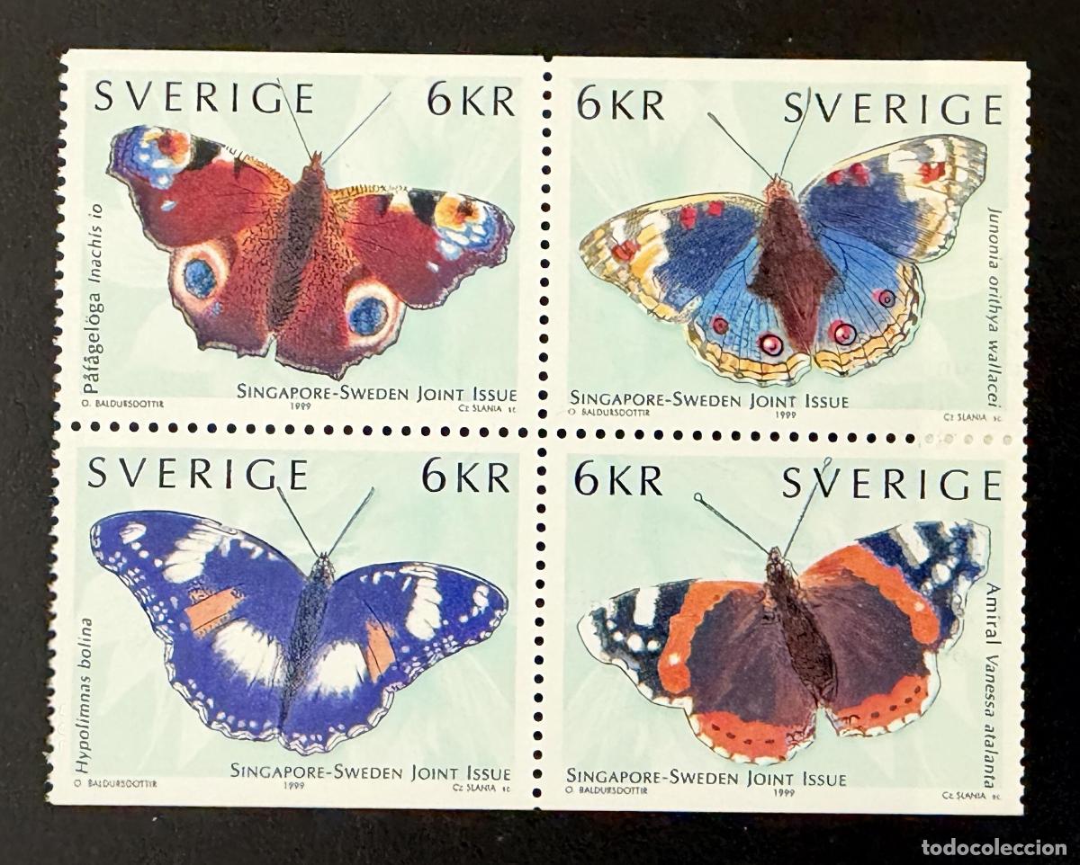 Sellos: Suecia 1999 Mi. 2125-2128 emisi&oacute;n conjunta Singapur mariposas fauna