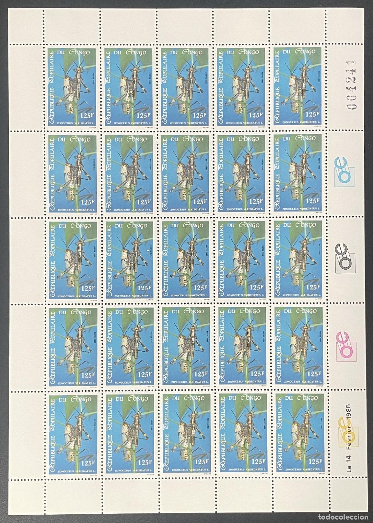 Sellos: Congo 1985 YT 749 tabl&oacute;n insecto silvestre apestoso langosta Zonocerus variegatus