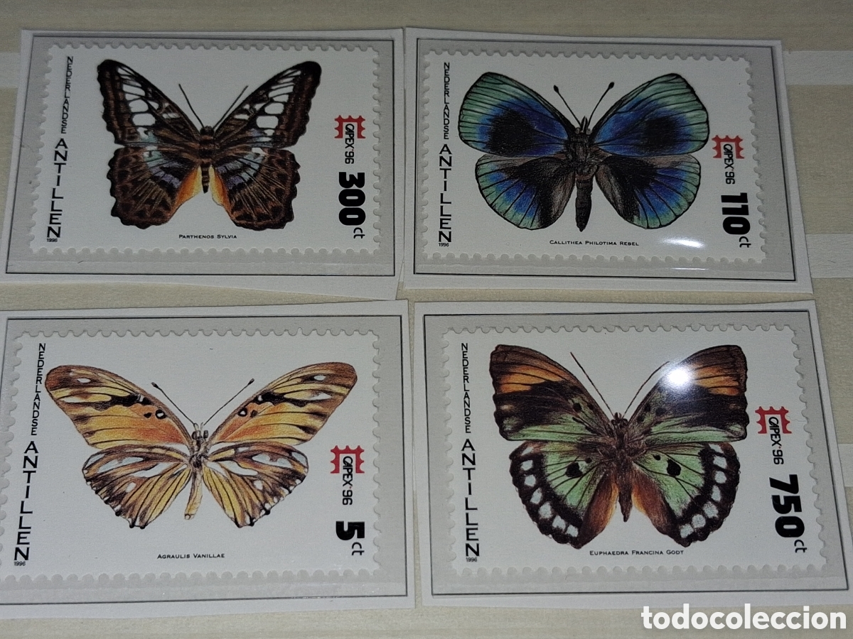 Sellos: Sello Antillas Holandesas nuevo 1996. Exp Filt Inter CAPEX,96. Mariposas. Polillas. Insectos. Fauna.
