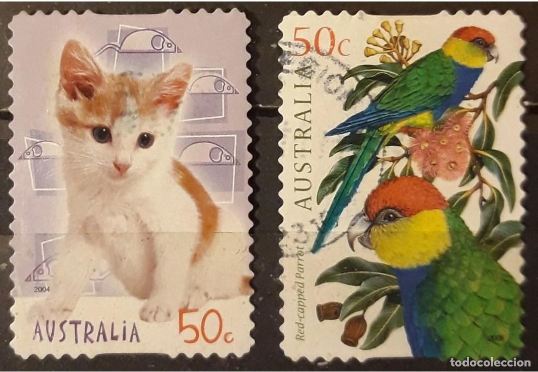 Sellos: AUSTRALIA 2004- 2005 GATOS Y AVES. USADO.
