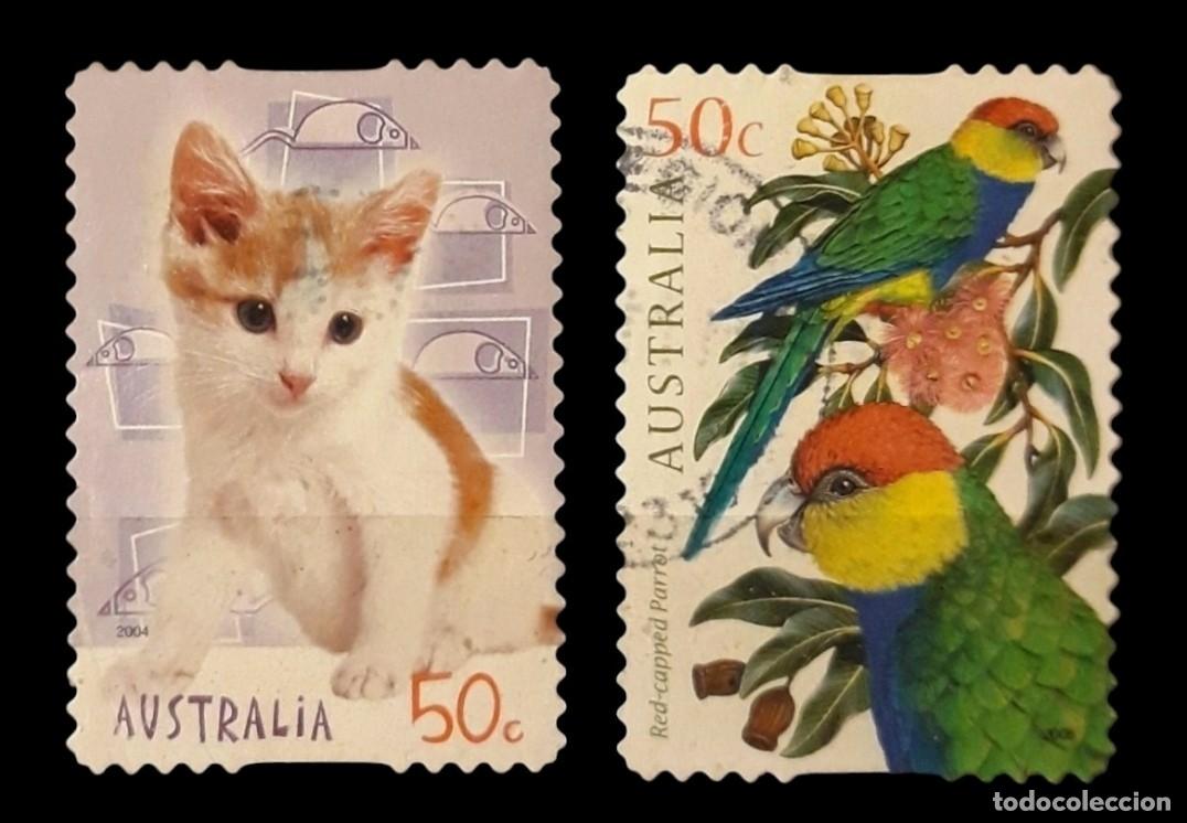 Sellos: AUSTRALIA 2004- 2005 GATOS Y AVES. USADO.
