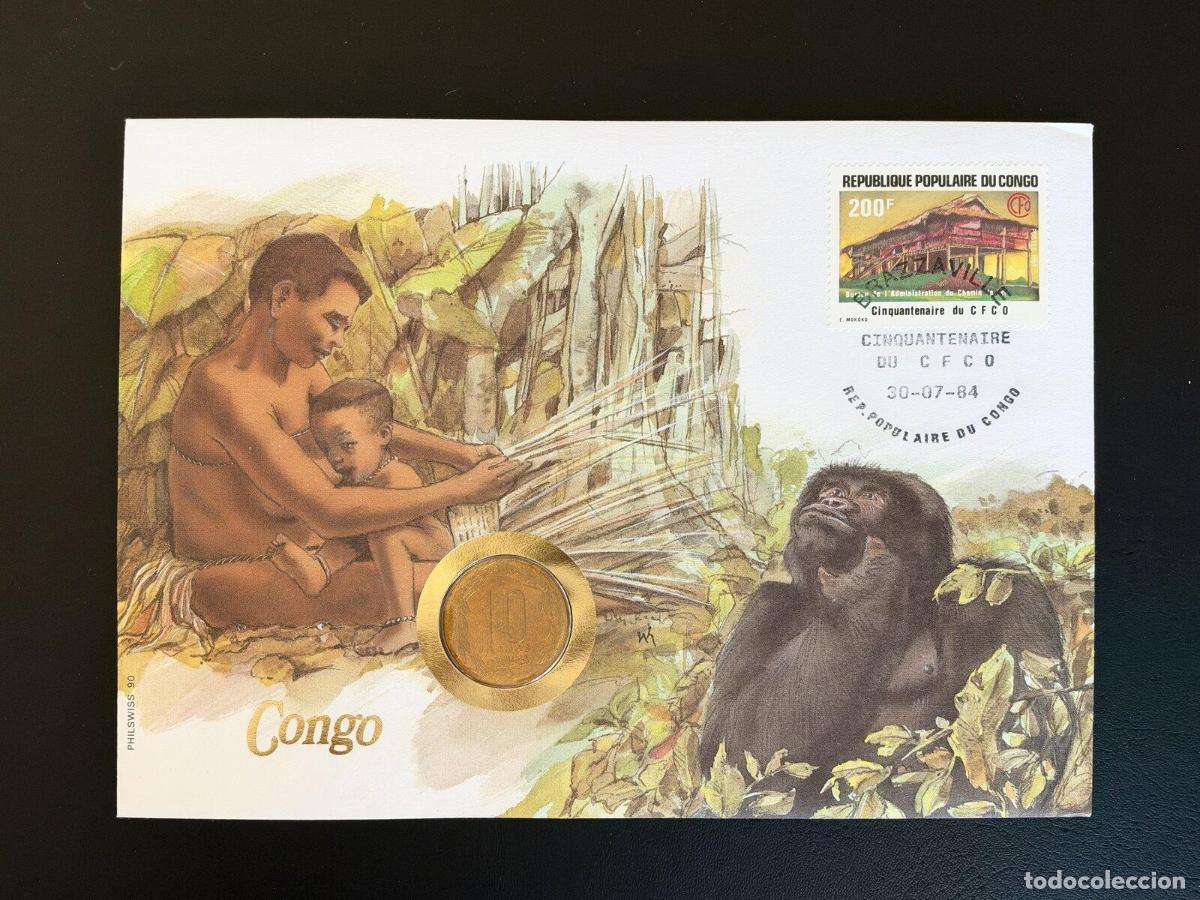 Sellos: Congo sobre numism&aacute;tico Philswiss sello 200F CFCO 1984 moneda