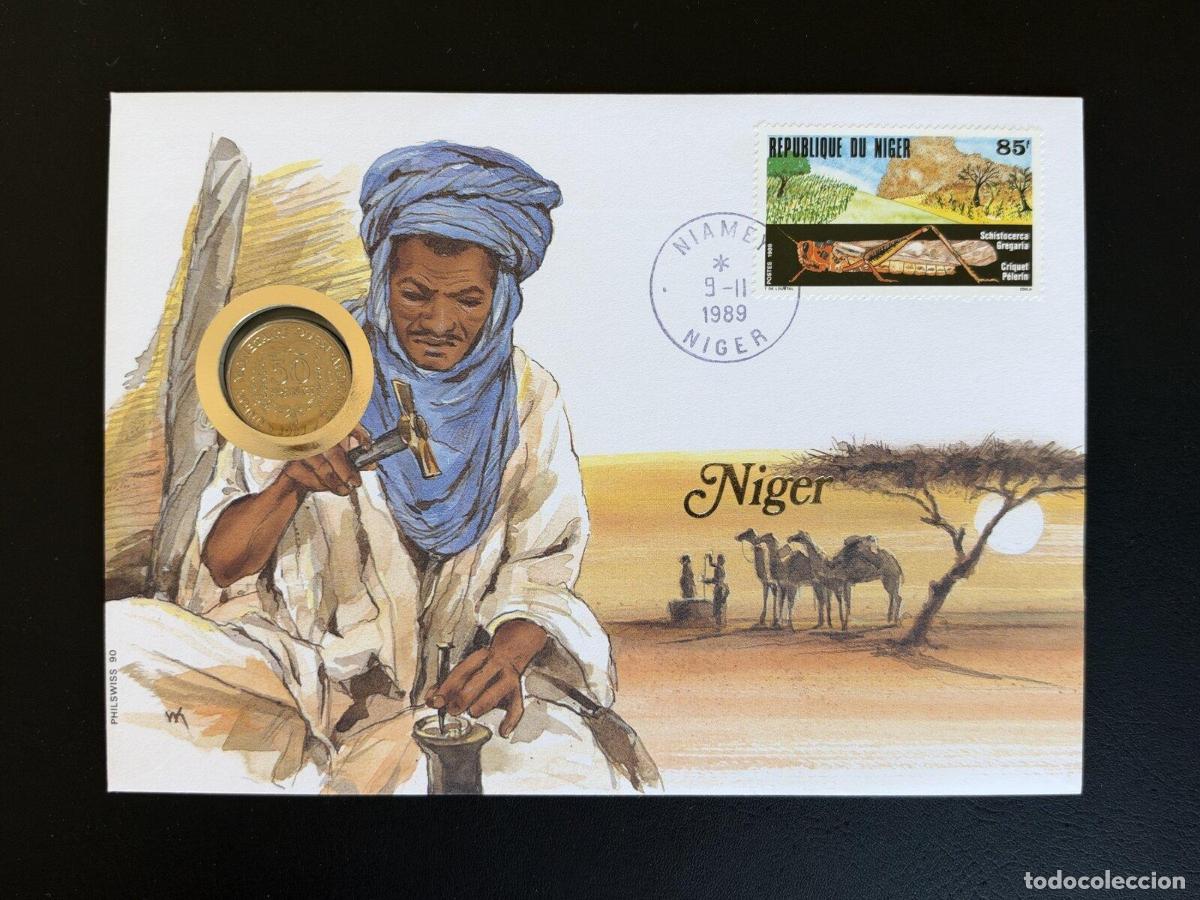Sellos: N&iacute;ger 1989 sobre numism&aacute;tico Philswiss langosta del desierto 85F
