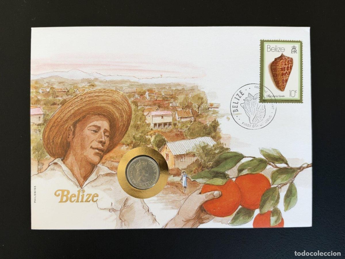 Sellos: Belice sobre numism&aacute;tico FDC sello concha 10c Philswiss