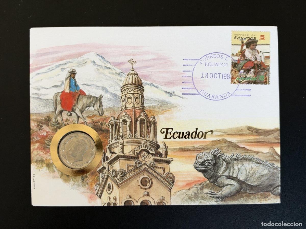 Sellos: Ecuador sobre numism&aacute;tico 1988 Guaranda Sucre Philswiss