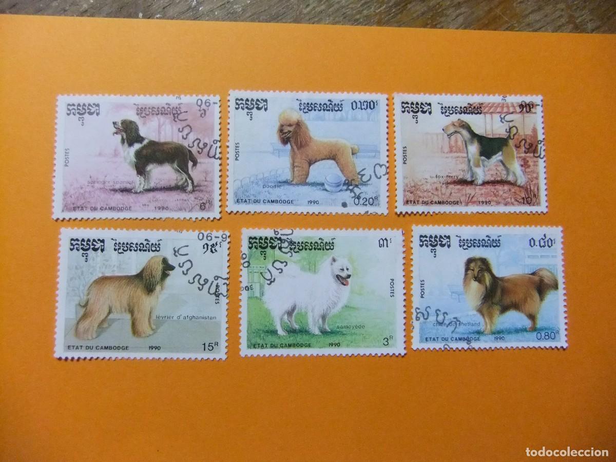 Sellos: L 172 KAMPUCHEA CAMBOYA 1990 / FAUNA PERROS / YVERT 927 - 933 FU incompleta