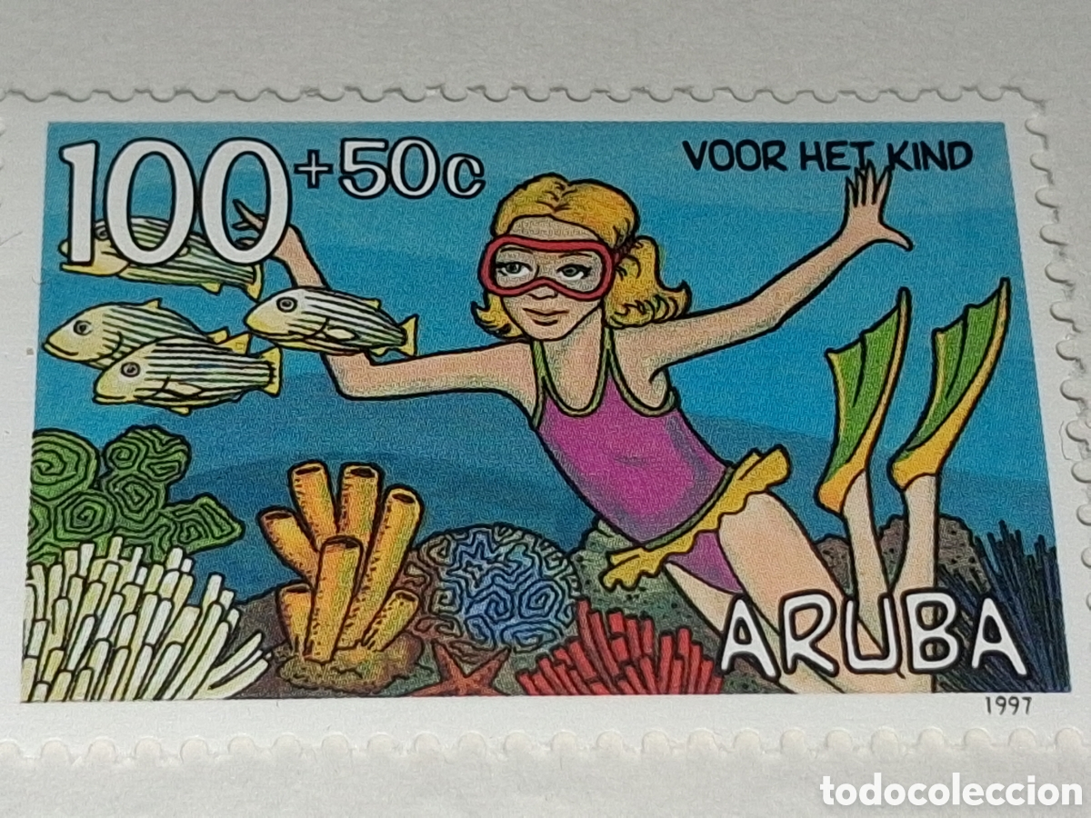 Sellos: Sello Aruba nuevo 2097. Pro infancia. Naturaleza. Submarinismo. Buceo. Peces. Pescado. Coral. Arreci