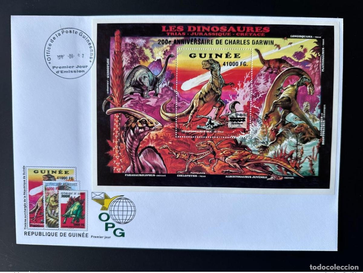 Sellos: Guinea 2009 Mi. Bl. 1740 FDC: Dinosaurios sobrecargados cumplea&ntilde;os de Charles Darwin