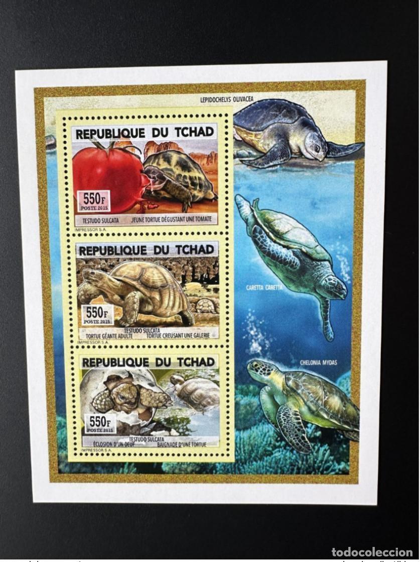 Stamps: Chad 2015 Mi. 2730 - 2732 M/S Sheet Klb Tortuga Testudo Sulcata Reptil