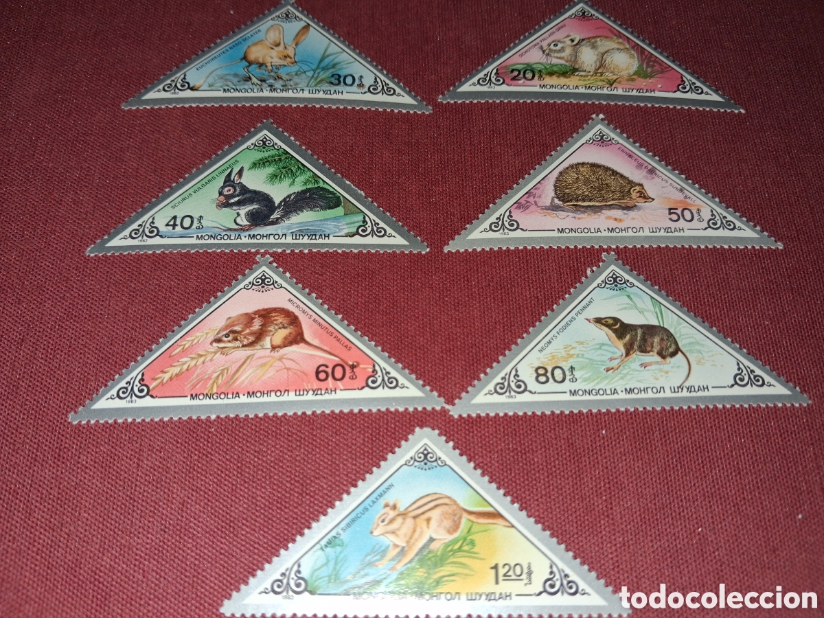 Stamps: Sello Mongolia mtdo 1983. Fauna. Animales salvajes. Roedores. Topo. Erizo. Liebre. Rat&oacute;n