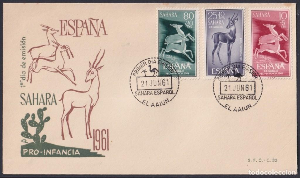 Sellos: F-EX64070 SPANISH SAHARA 1961 FDC PRO CHILDREN FAUNA DEER ANTELOPE.
