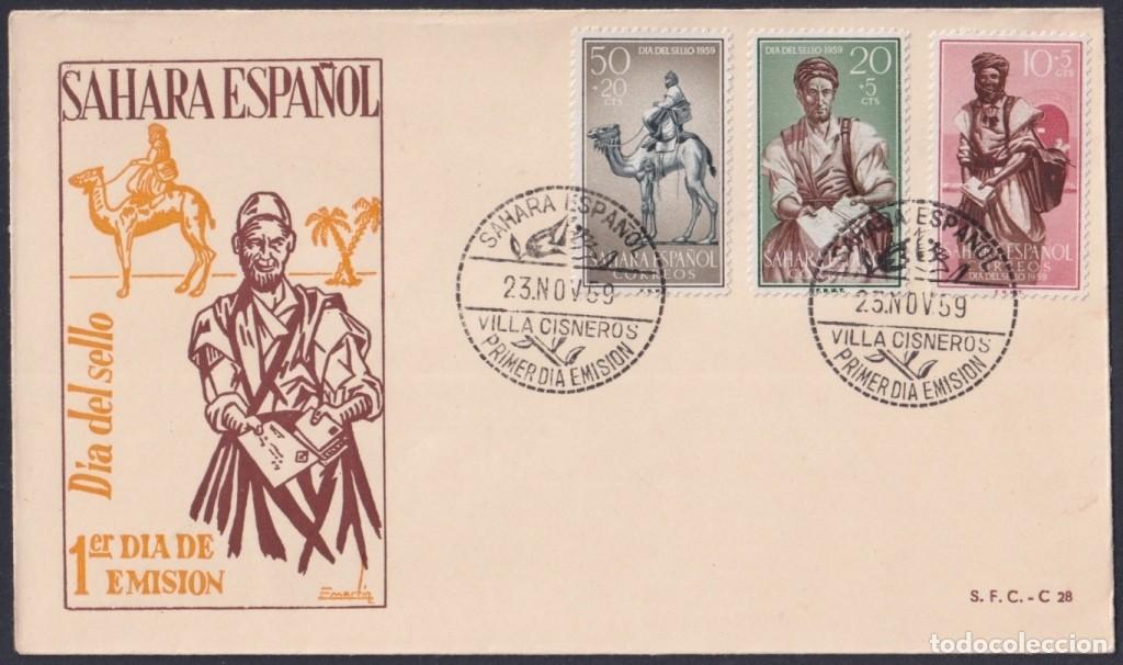 Sellos: F-EX64100 SPANISH SAHARA 1959 FDC STAMPS DAY FAUNA POSTMAN IN CAMEL FAUNA.