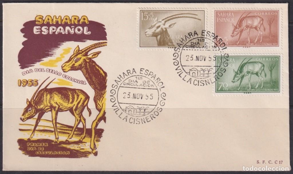 Stamps: F-EX64408 SPAIN SAHARA 1955 FDC STAMPS DAY FAUNA ANTELOPE.