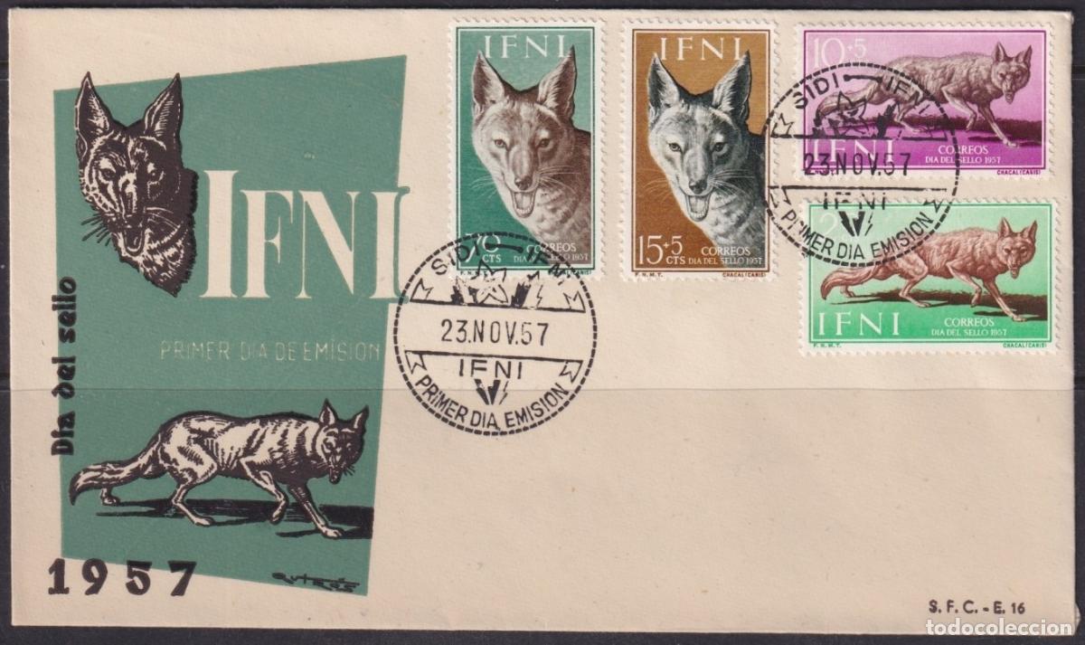 Stamps: F-EX64427 SPANISH GUINEA 1957 FDC STAMP DAY FAUNA LOBOS WOLF.