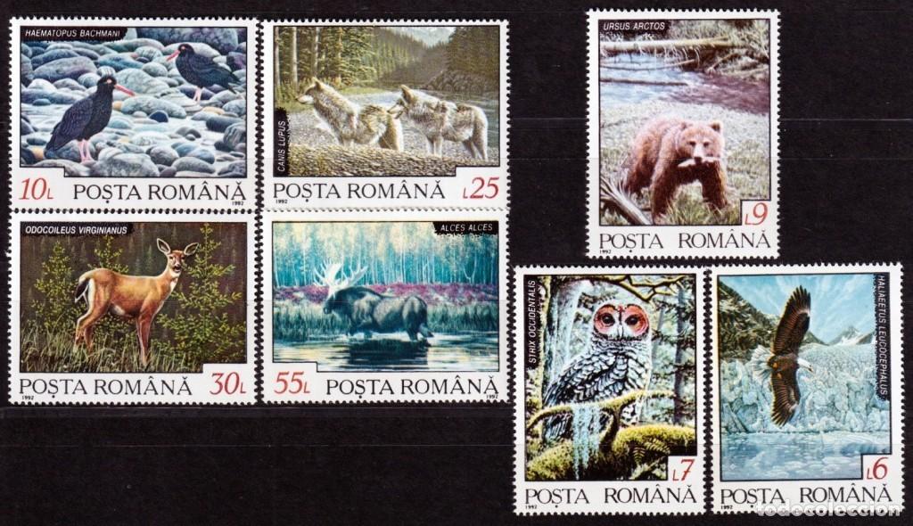 Stamps: F-EX64650 ROMANIA RUMANIA MNH 1992 FOREST FAUNA BIRD WOLF OWL BEAR EAGLE DEER.