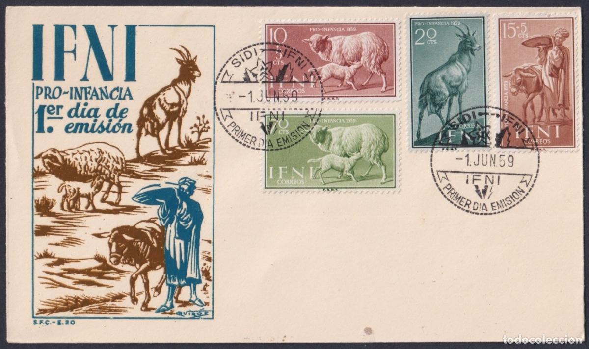 Briefmarken: F-EX64124 SIDI IFNI MOROCCO 1959 FDC PRO CHILDREN FAUNA DEER SHEEP.