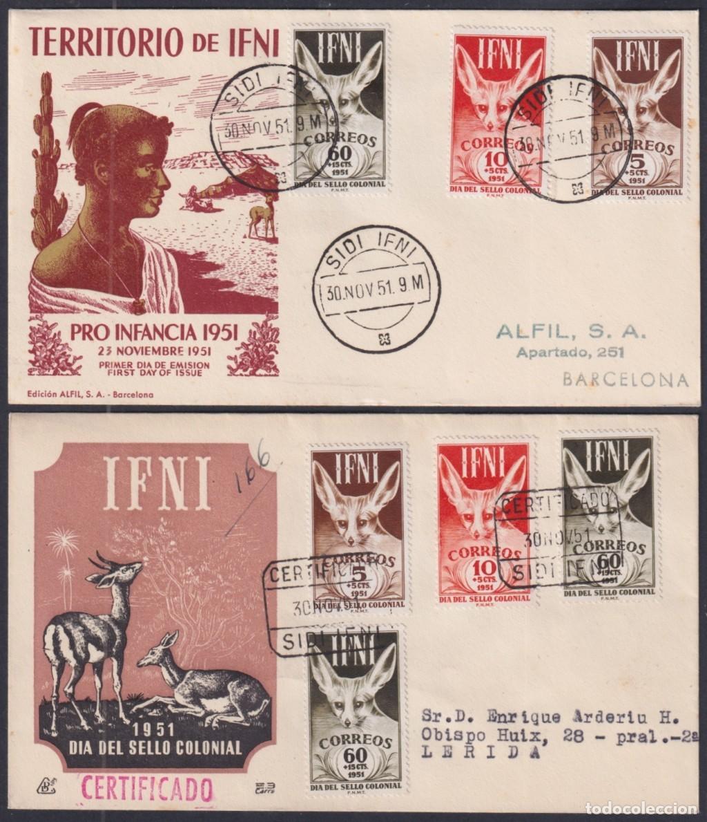 Briefmarken: F-EX64122 SIDI IFNI MOROCCO 1951 FDC PRO CHILDREN FAUNA TO BARCELONA SPAIN 2 DIFF.