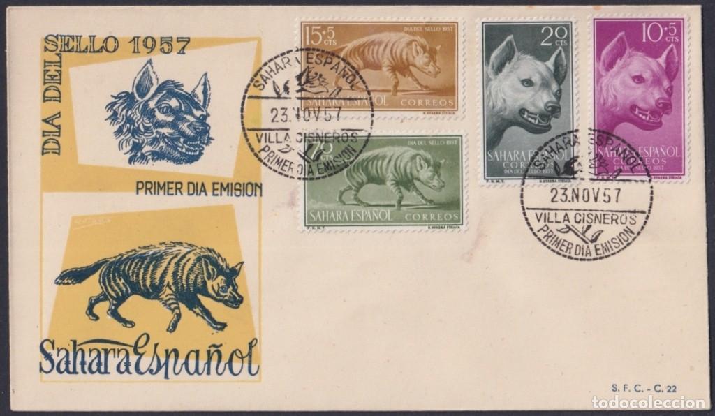 Sellos: F-EX64077 SPANISH SAHARA 1957 FDC STAMPS DAY FAUNA HYENA WILDLIFE.