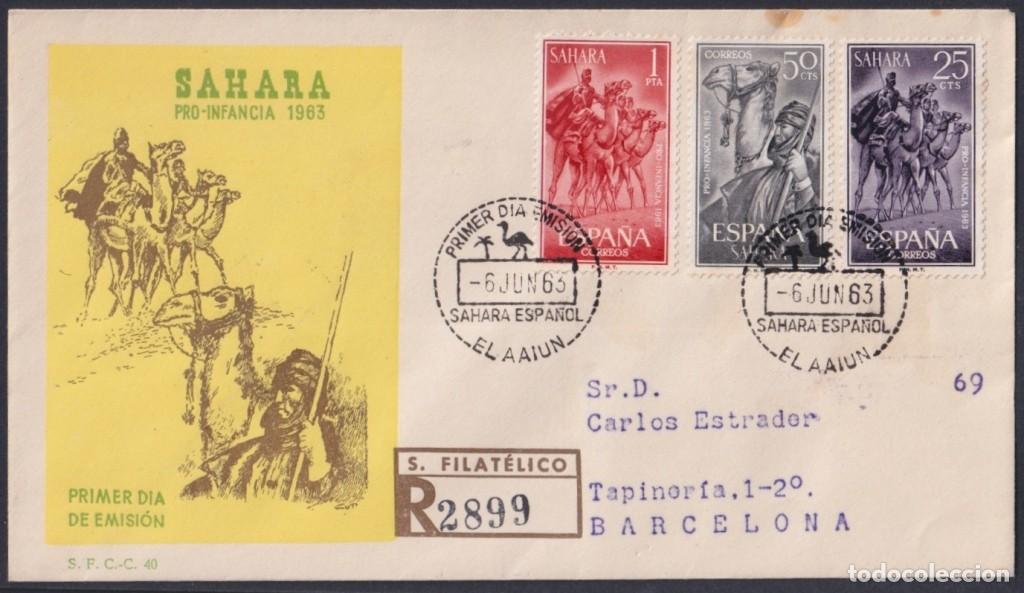 Francobolli: F-EX64071 SPANISH SAHARA 1963 FDC RED PRO CHILDREN FAUNA CAMEL.