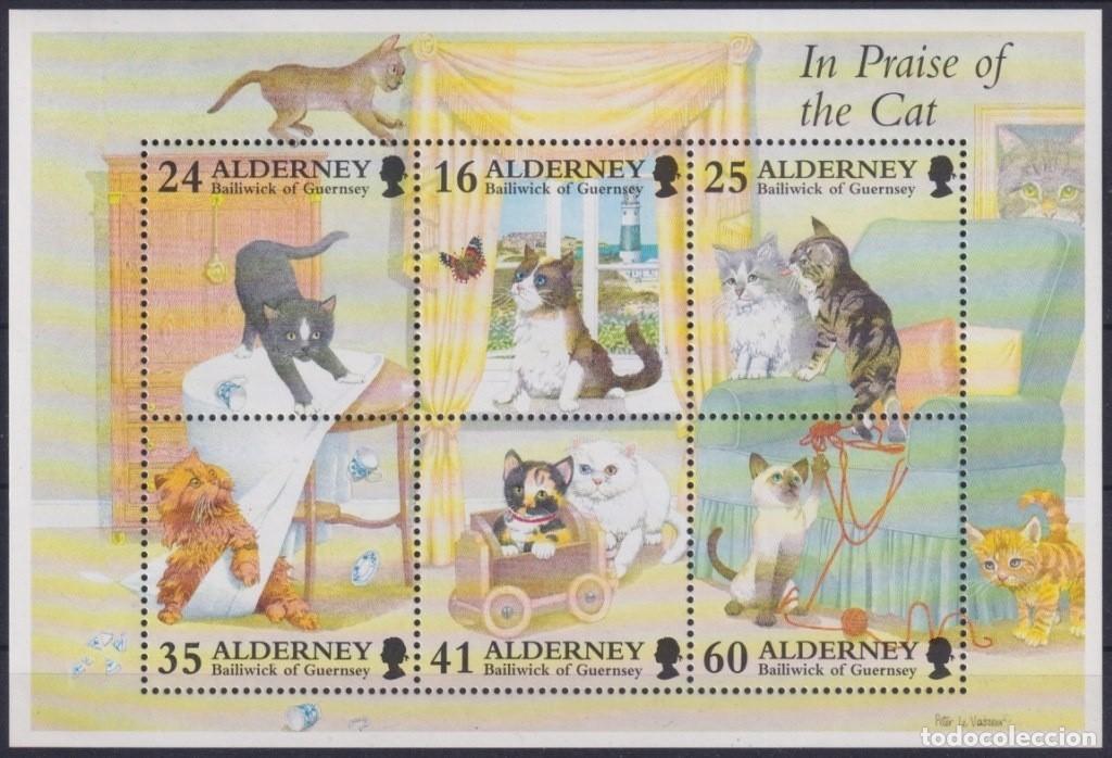 Francobolli: F-EX63793 ALDERNEY UK ENGLAND MNH 1997 IN PRAISE OF THE CAT GATOS SHEET.