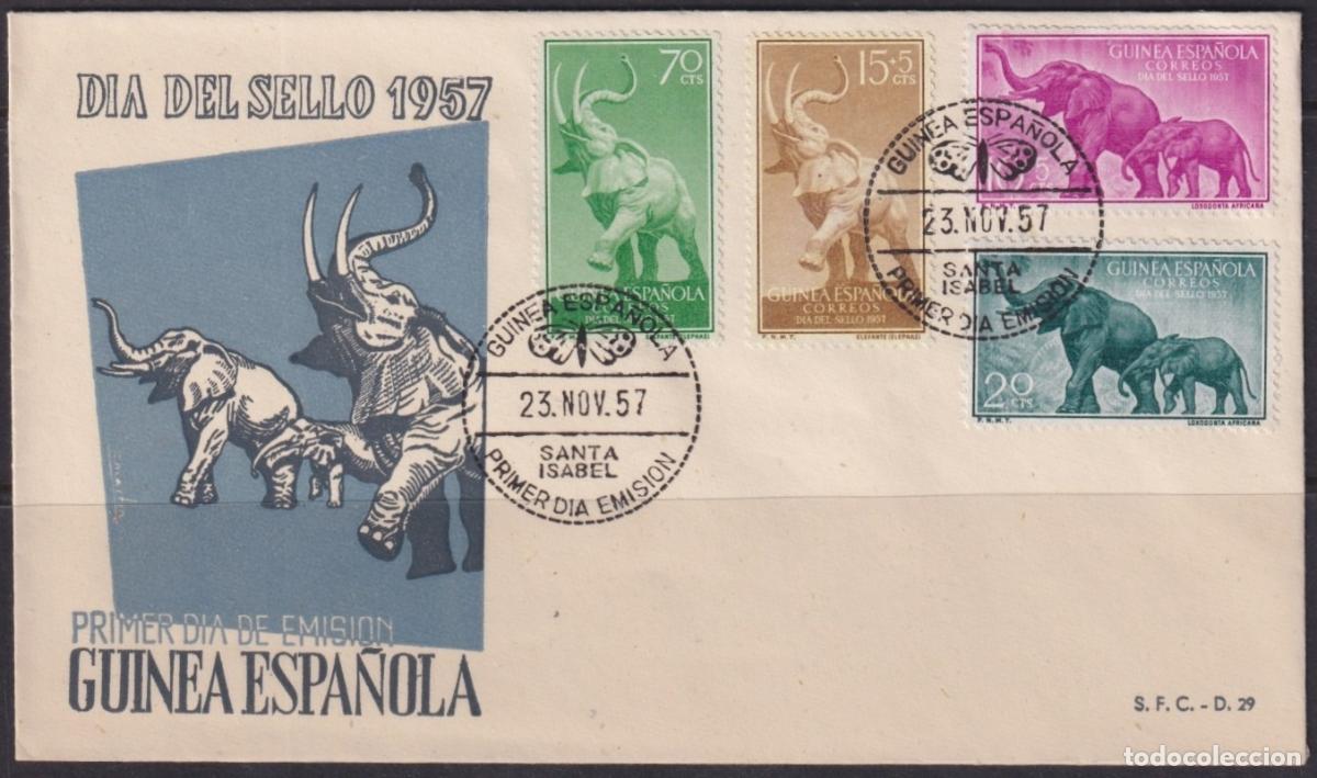 Francobolli: F-EX64425 SPANISH GUINEA 1957 FDC STAMPS DAY FAUNA ELEPHANT ELEFANTES.