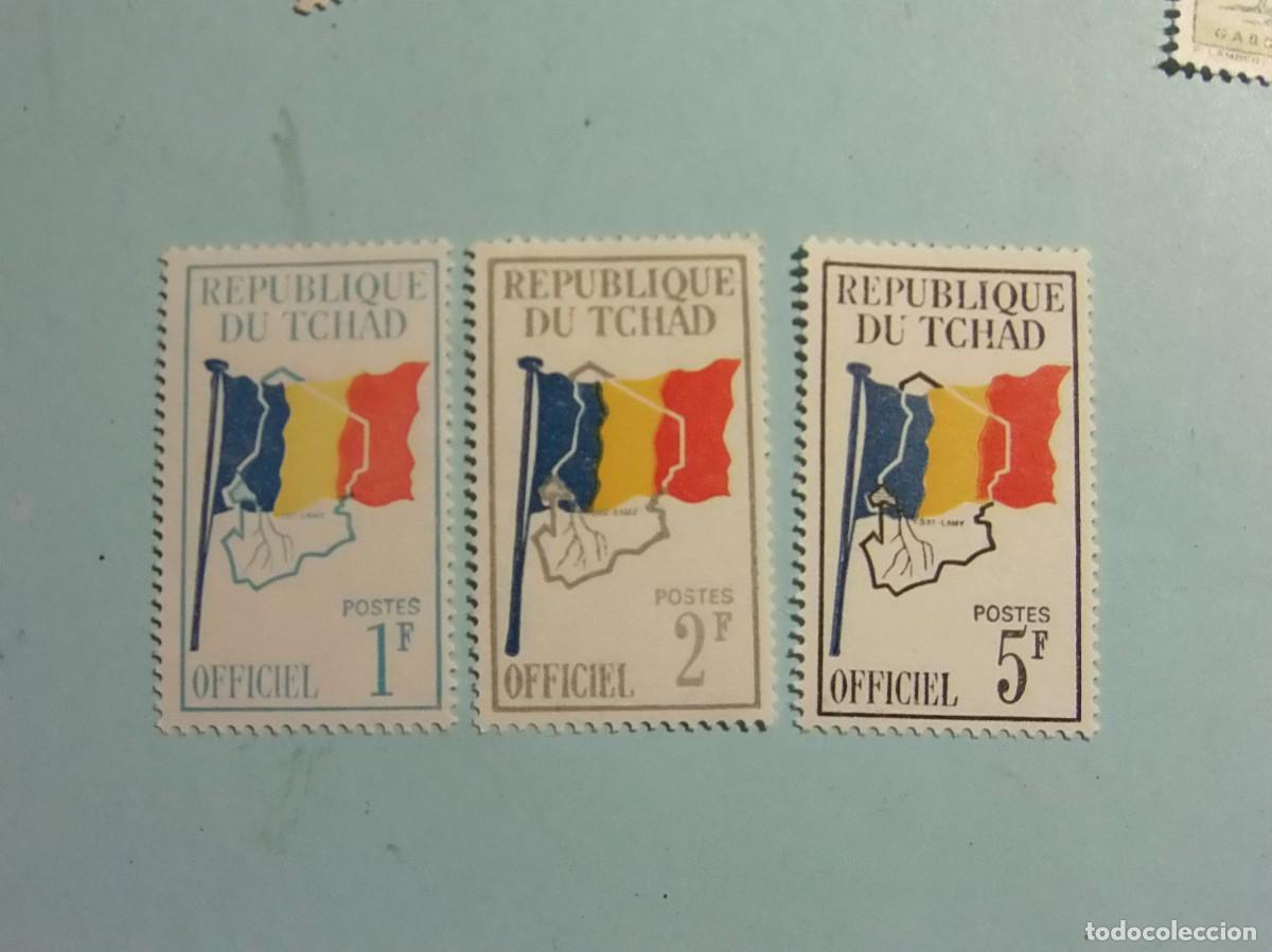 Sellos: REP. DEL CHAD 1966 - BANDERA NACIONAL Y MAPA DEL PAIS - 3 VALORES NUEVOS.