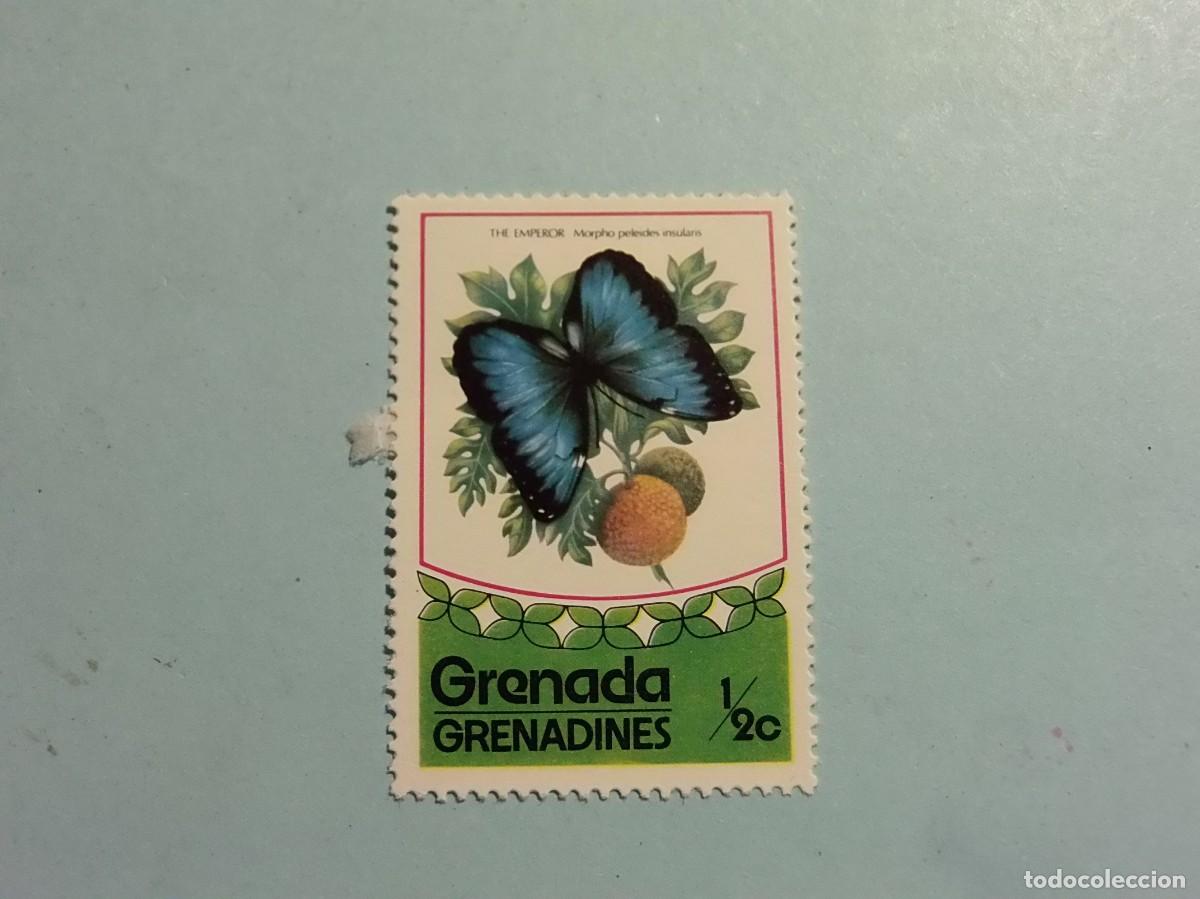 Sellos: GRENADA 1975 - FAUNA, INSECTOS - MARIPOSA EMPERADOR (MORPHO PELEIDES INSULARIS) - NUEVO.