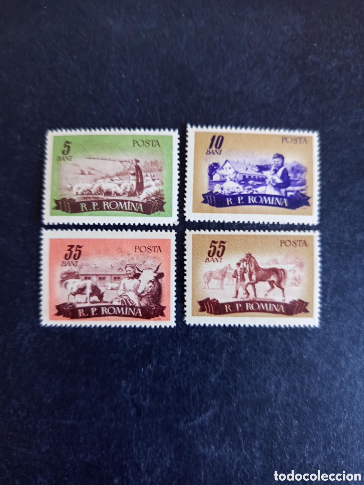 Sellos: Ruman&iacute;a,1955. Ganader&iacute;a. Fauna. Yv 1430/3. Serie completa. Pedido m&iacute;nimo 3 &euro;. Ver fotos.