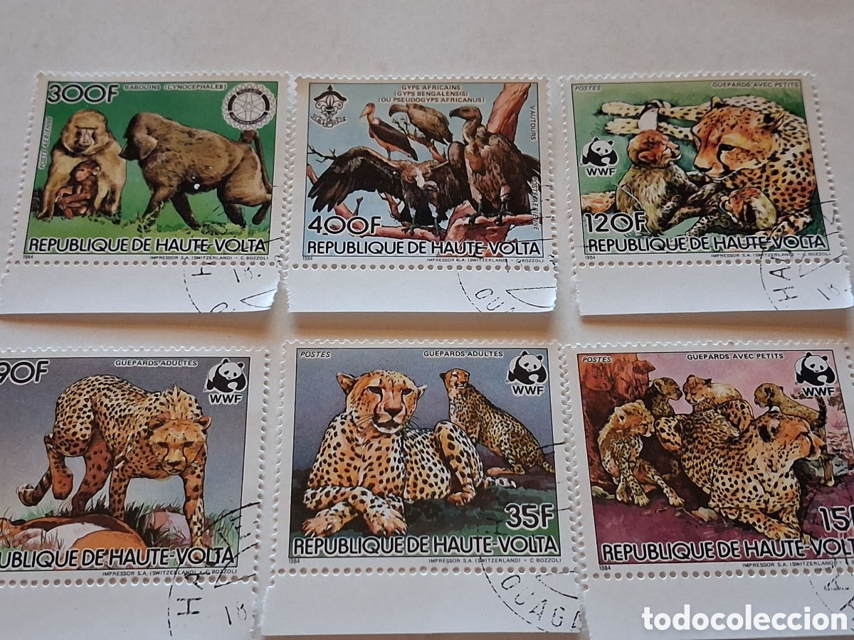 Sellos: Sello Alto Volta mtdo 1984. WWF. Protecci&oacute;n naturaleza. Animales Fauna Chimpanc&eacute; &Aacute;guila Pantera Tigr