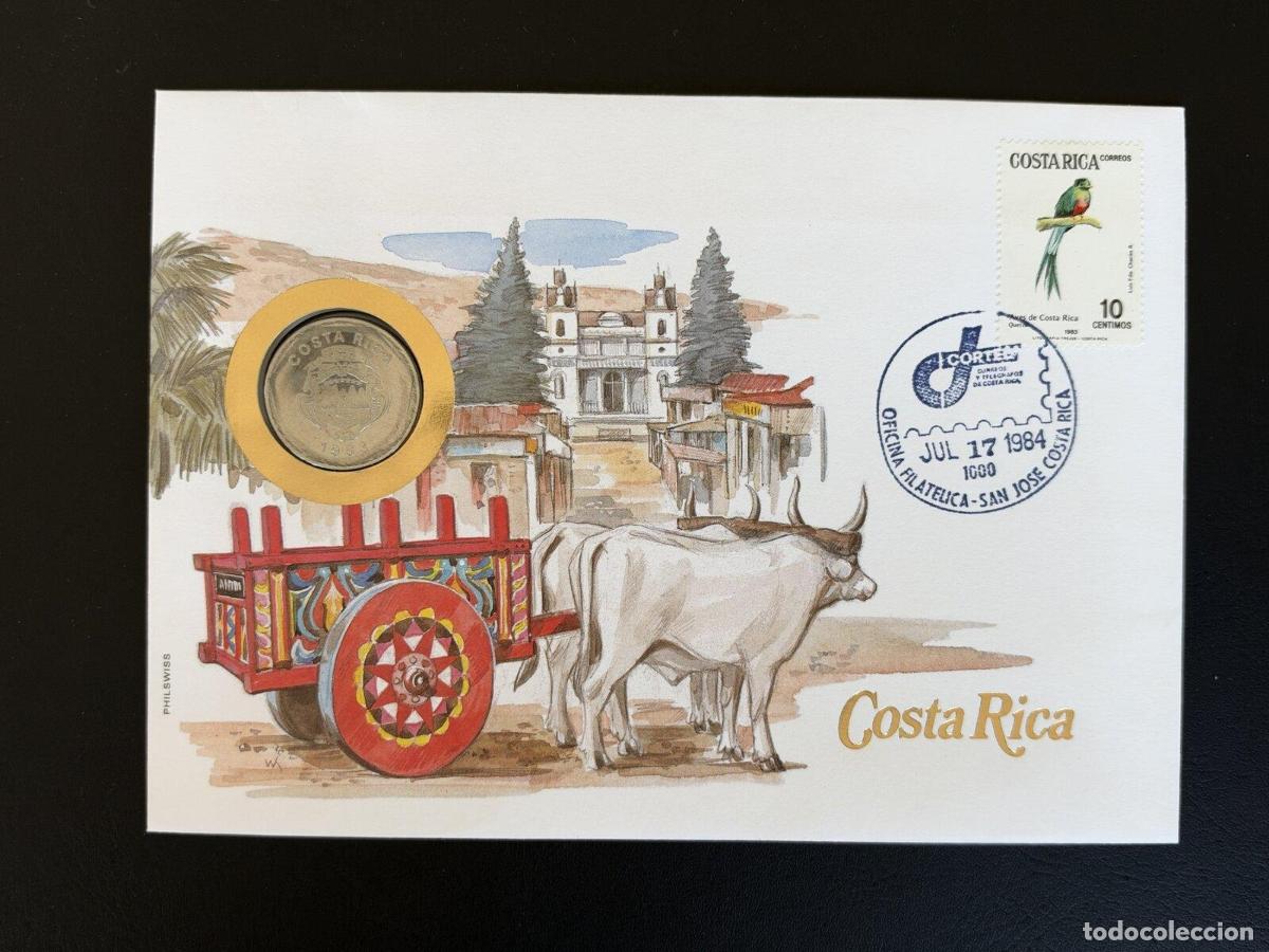 Sellos: Costa Rica sobre numism&aacute;tico Philswiss 1984 sello p&aacute;jaro