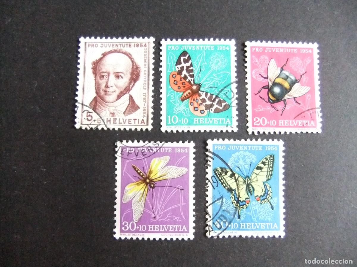 Sellos: L 114 SUIZA HELVETIA 1954 / SELLOS para la JUVENTUD marirosas / YVERT 553 / 557 FU